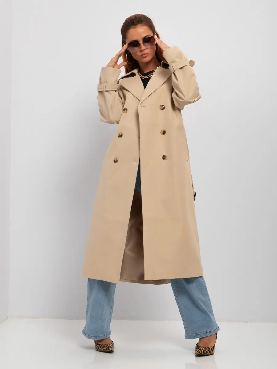 MAGGA Women's Trench Coat – Classic Longline Coat with Elegant Tailoring khaki