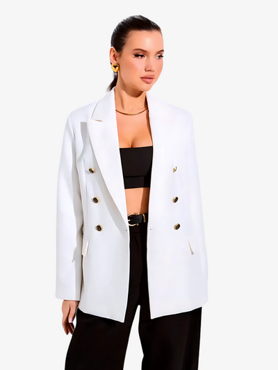 Women's White Double-Breasted Blazer – Tailored Fit, Luxury Wool Blend Jacket 2