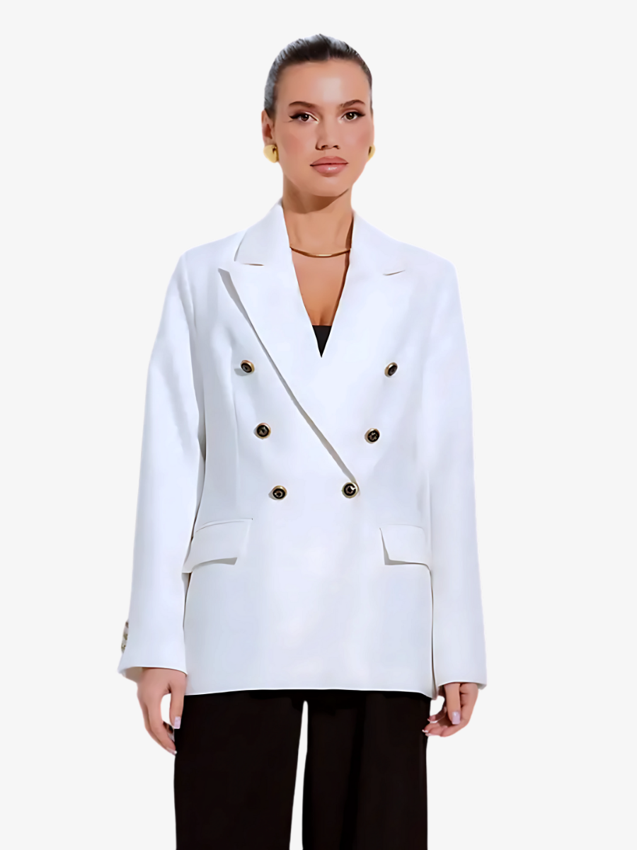 Women's White Double-Breasted Blazer – Tailored Fit, Luxury Wool Blend Jacket