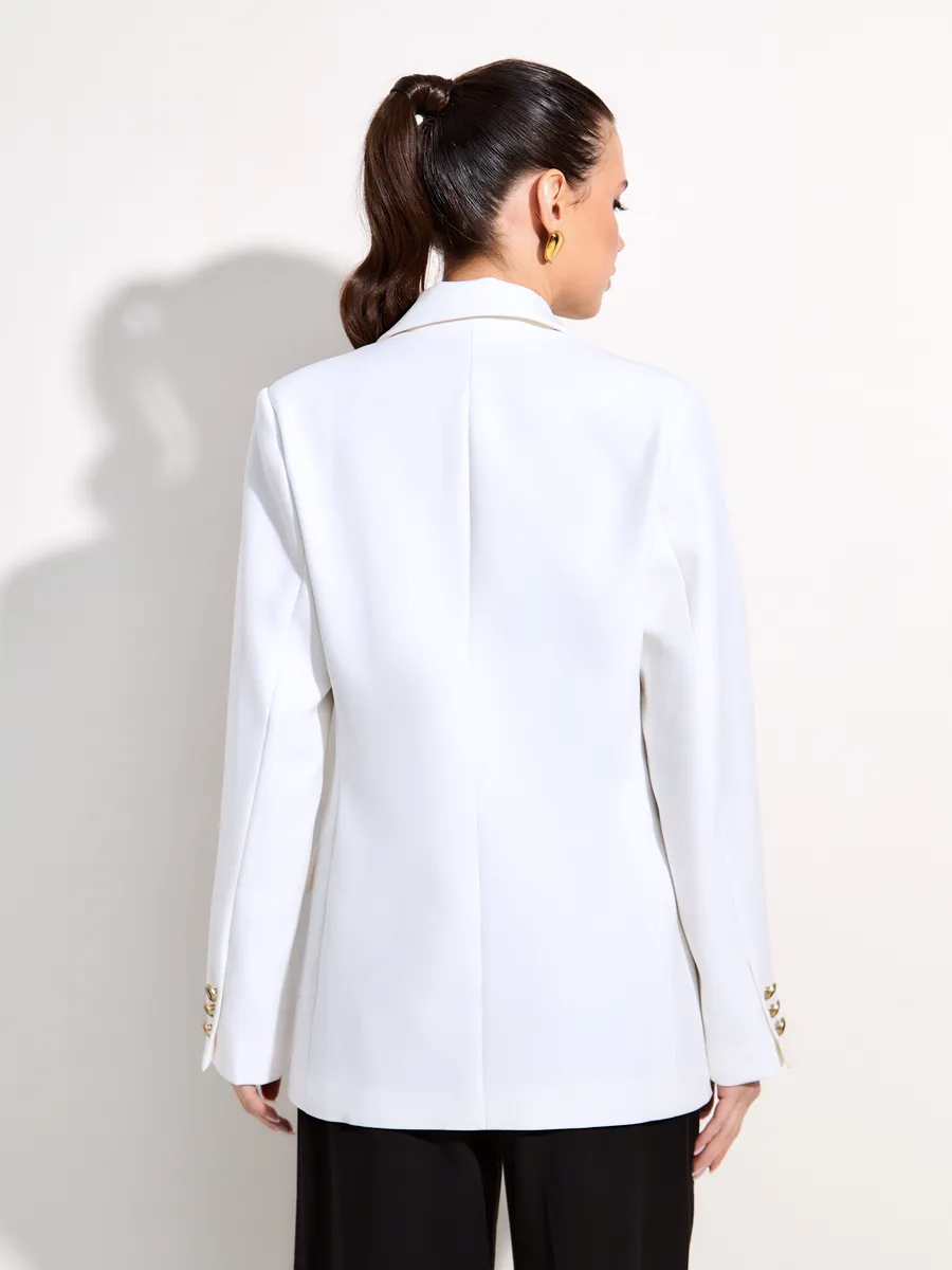 Women’s tailored white blazer – Double-Breasted Tailored cropped blazer